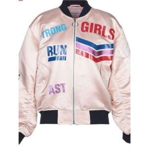 Mira Mikati Pink Satin Bomber with Black Trim Jackets Polyester